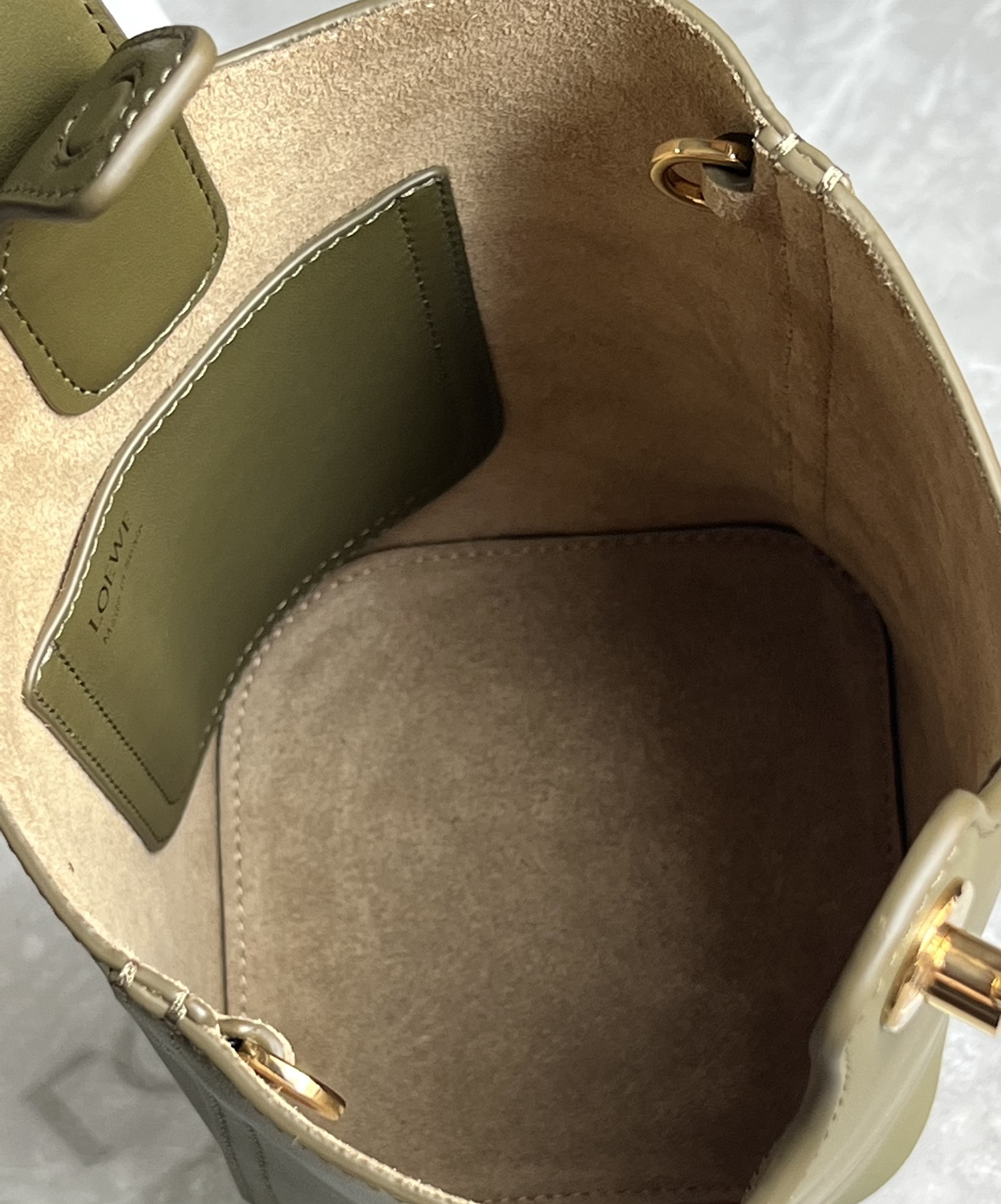 Loewe Mini Pebble Bucket in Mellow Calfskin Green